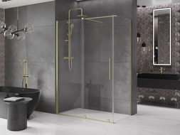 Mexen Velar posuvná sprchová kabína 140 x 85 cm, priehľadná, zlatá kartáčovaná - 871-140-085-01-55