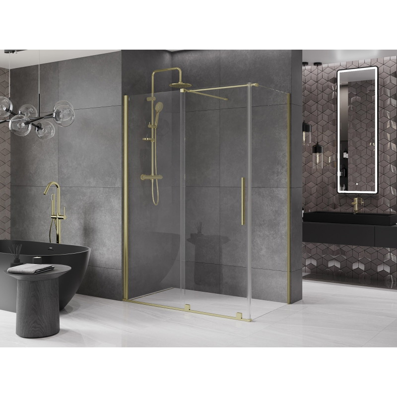 Mexen Velar posuvná sprchová kabína 160 x 75 cm, transparentná, zlatá kartáčovaná - 871-160-075-01-55