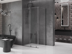 Mexen Velar sprchová kabína, posuvné dvere 90 x 80 cm, Priehľadné, gun gray kefovaný - 871-090-080-01-66