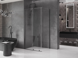 Mexen Velar sprchová kabína, posuvné dvere 140 x 100 cm, Priehľadné, gun gray kefovaný - 871-140-100-01-66