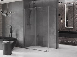 Mexen Velar sprchová kabína, posuvné dvere 140 x 80 cm, Priehľadné, gun gray kefovaný - 871-140-080-01-66