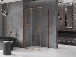 Mexen Velar posuvný sprchový kút 90 x 110 cm, transparentný, brúsená meď - 871-090-110-01-65