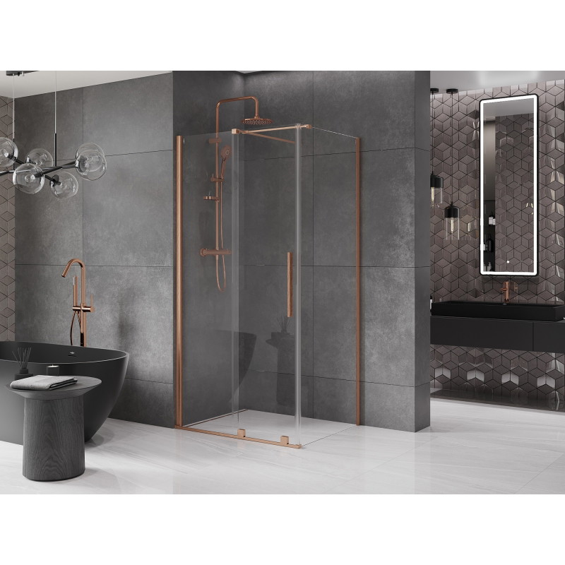 Mexen Velar posuvná sprchová kabína 100 x 75 cm, priehľadná, brúsená meď - 871-100-075-01-65