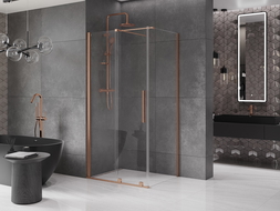 Mexen Velar sprchová kabína, posuvné dvere 120 x 90 cm, Priehľadné, kefovaná meď - 871-120-090-01-65