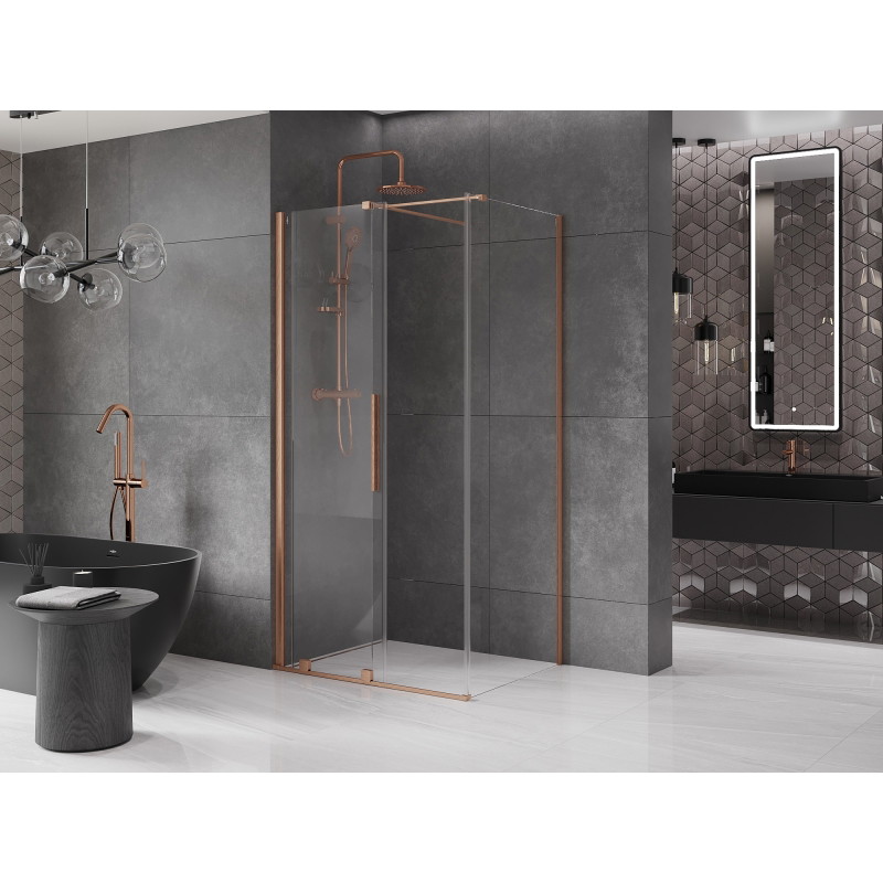 Mexen Velar posuvná sprchová kabína 130 x 85 cm, priehľadná, kefovaná meď - 871-130-085-01-65