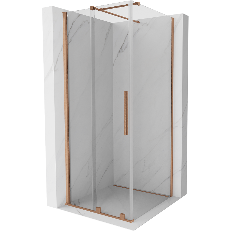 Mexen Velar sprchová kabína, posuvné dvere 90 x 90 cm, Priehľadné, kefovaná meď - 871-090-090-01-65