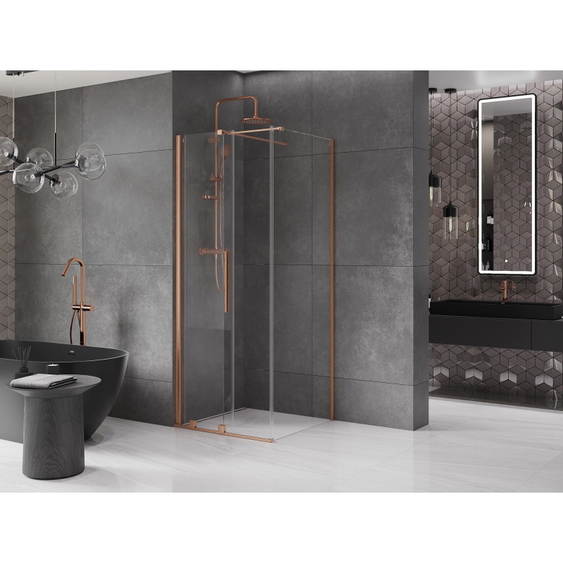Mexen Velar posuvná sprchová kabína 90 x 90 cm, priehľadná, brúsená meď - 871-090-090-01-65