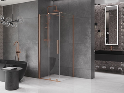 Mexen Velar sprchová kabína, posuvné dvere 90 x 90 cm, Priehľadné, kefovaná meď - 871-090-090-01-65