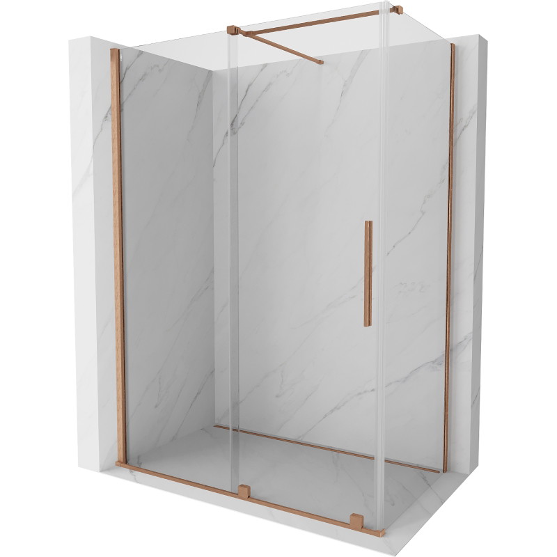 Mexen Velar posuvná sprchová kabína 140 x 70 cm, transparentná, brúsená meď - 871-140-070-01-65