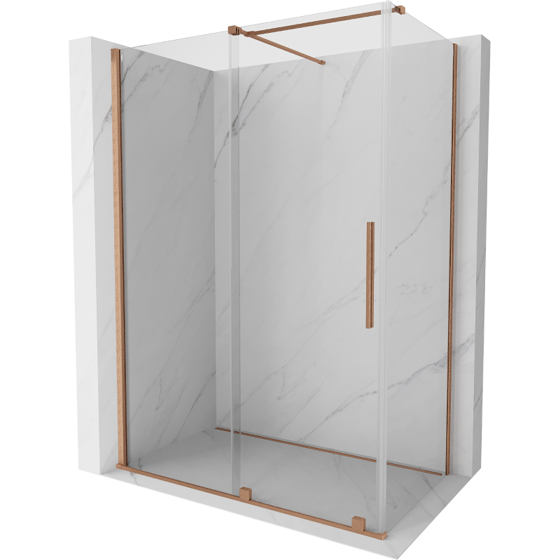 Mexen Velar sprchová kabína, posuvné dvere 140 x 80 cm, Priehľadné, kefovaná meď - 871-140-080-01-65