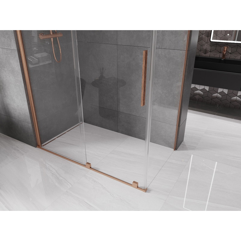 Mexen Velar posuvná sprchová kabína 140 x 80 cm, priehľadná, brúsená meď - 871-140-080-01-65