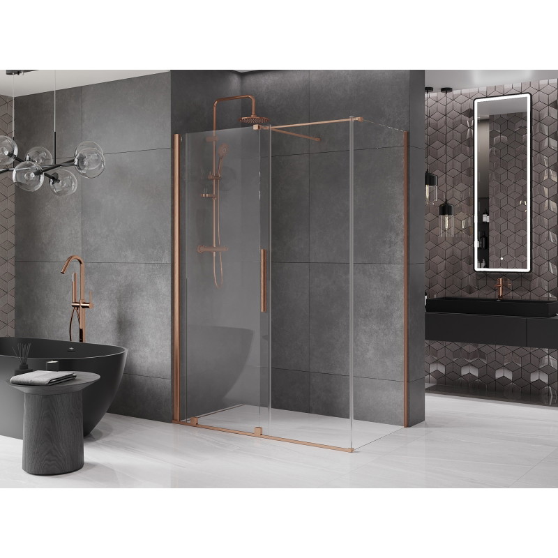 Mexen Velar posuvná sprchová kabína 140 x 85 cm, transparentná, kartáčovaná meď - 871-140-085-01-65
