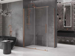 Mexen Velar sprchová kabína, posuvné dvere 140 x 85 cm, Priehľadné, kefovaná meď - 871-140-085-01-65