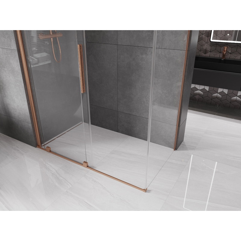 Mexen Velar posuvná sprchová kabína 160 x 90 cm, priehľadná, brúsená meď - 871-160-090-01-65
