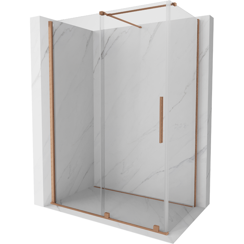 Mexen Velar posuvná sprchová kabína 160 x 100 cm, transparentná, kartáčovaná meď - 871-160-100-01-65