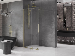 Mexen Velar rozťahovacia sprchová stena Walk-in 100 x 200 cm, transparentná 8 mm, zlatá - 871-100-000-03-50