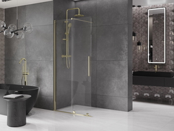 Mexen Velar sprchová stena posuvná Walk-in 90 x 200 cm, transparentné 8 mm, zlatá - 871-090-000-03-50