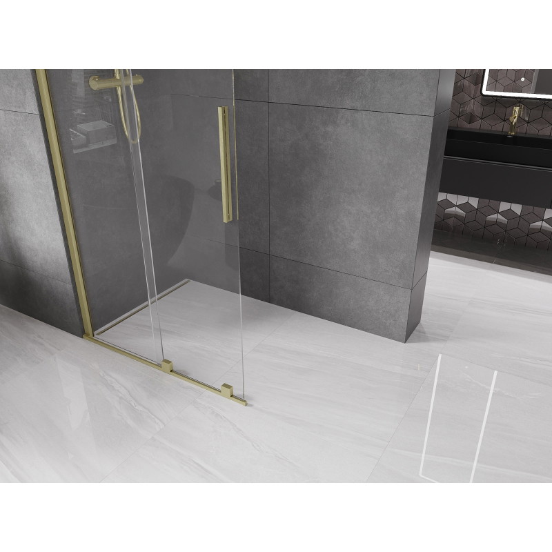 Mexen Velar posuvná sprchová stena Walk-in 120 x 200 cm, priehľadná 8 mm, zlatá kartáčovaná - 871-120-000-03-55