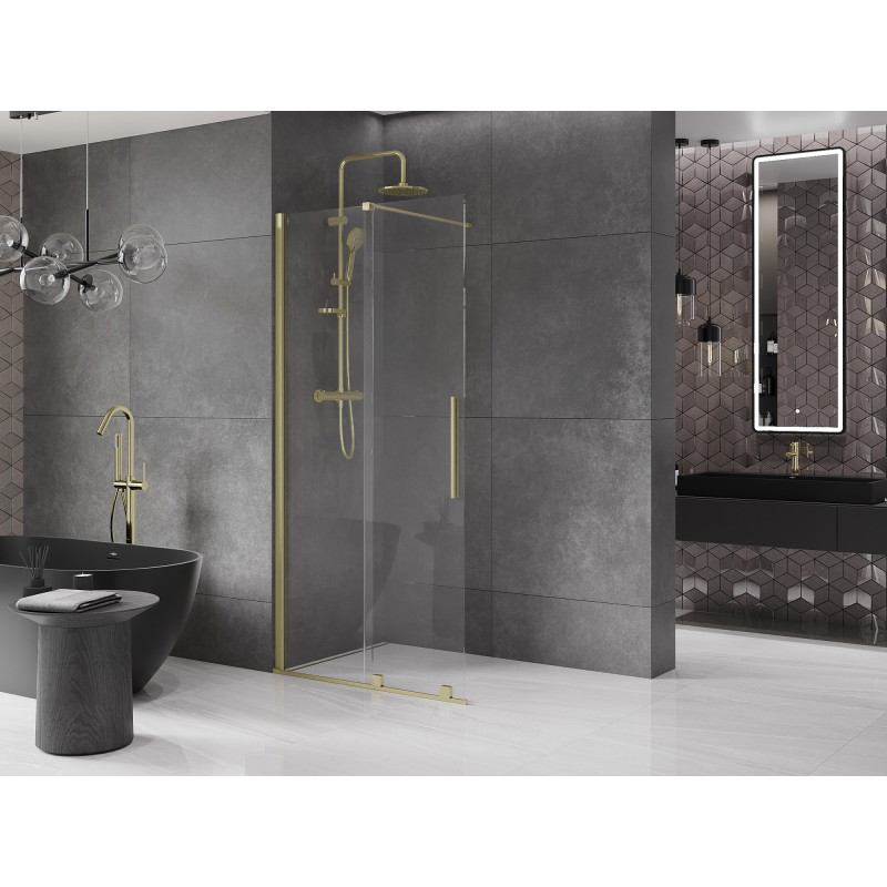 Mexen Velar posuvná sprchová stena Walk-in 120 x 200 cm, priehľadná 8 mm, zlatá brúsená - 871-120-000-03-55