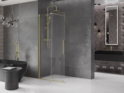 Mexen Velar posuvná sprchová stena Walk-in 120 x 200 cm, transparentná 8 mm, zlatá kartáčovaná - 871-120-000-03-55