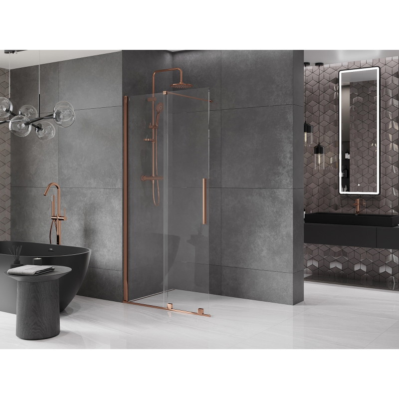 Mexen Velar Posuvná sprchová stena Walk-in 75 x 200 cm, priehľadná 8 mm, ružové zlato - 871-075-000-03-60