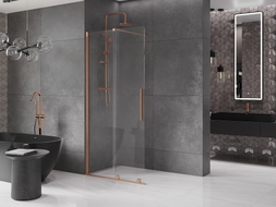Mexen Velar sklenená sprchová stena posuvná Walk-in 75 x 200 cm, transparentná 8 mm, brúsená meď - 871-075-000-03-65