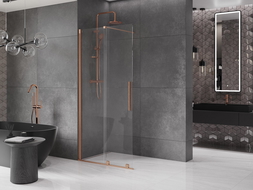 Mexen Velar sprchová stena posuvná Walk-in 100 x 200 cm, transparentná 8 mm, brúsená meď - 871-100-000-03-65