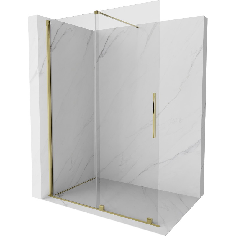 Mexen Velar Posuvná sprchová stena Walk-in 130 x 200 cm, priehľadná 8 mm, zlatá - 871-130-000-03-50