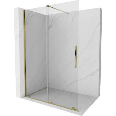 Mexen Velar Posuvná sprchová stena Walk-in 130 x 200 cm, priehľadná 8 mm, zlatá - 871-130-000-03-50