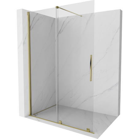 Mexen Velar posuvná sprchová stena Walk-in 140 x 200 cm, transparentná 8 mm, zlatá - 871-140-000-03-50