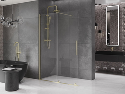 Mexen Velar sprchová stena sklápacia Walk-in 140 x 200 cm, priehľadná 8 mm, zlatá - 871-140-000-03-50