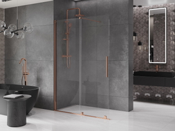 Mexen Velar posuvná sprchová stena Walk-in 140 x 200 cm, priehľadná 8 mm, ružové zlato - 871-140-000-03-60