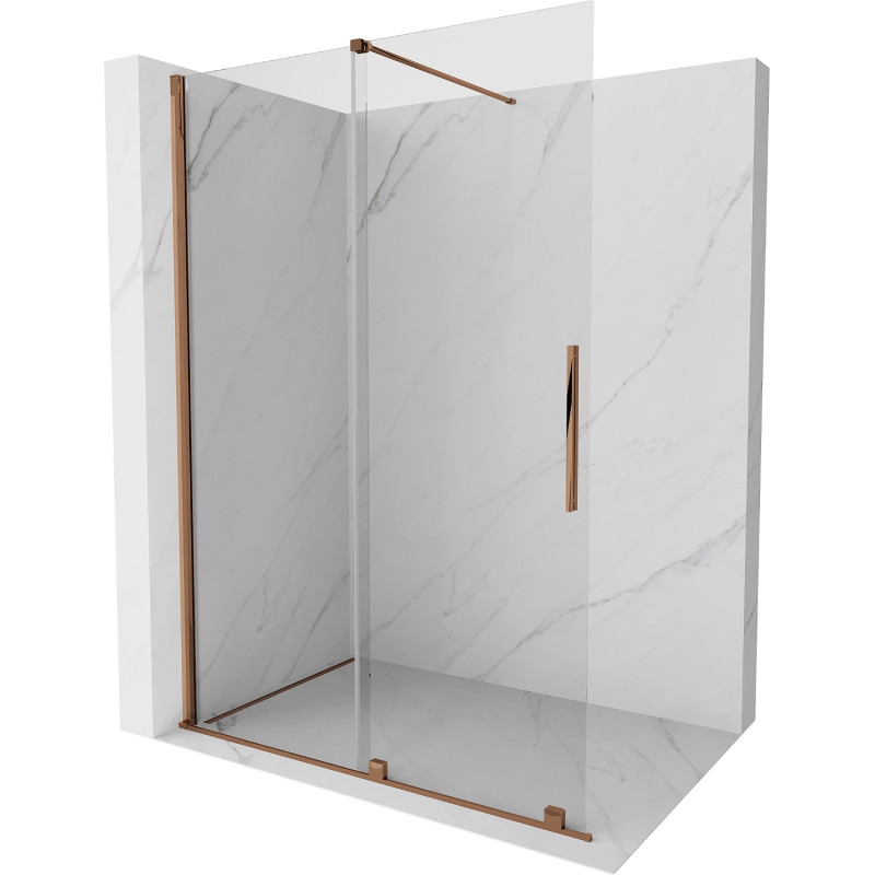 Mexen Velar posuvná sprchová stena Walk-in 150 x 200 cm, priehľadná 8 mm, ružové zlato - 871-150-000-03-60