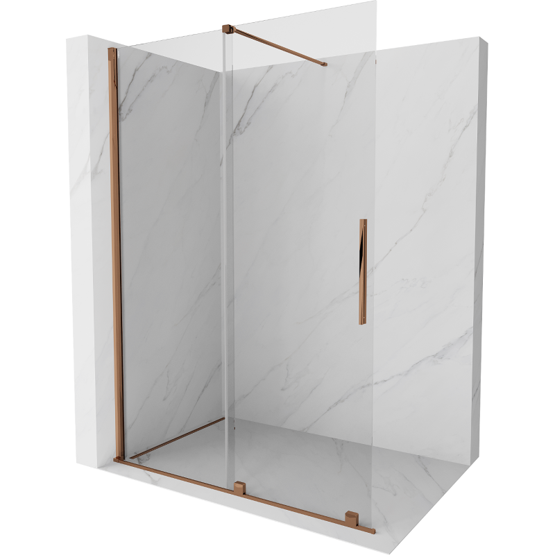 Mexen Velar sprchová stena posuvná Walk-in 150 x 200 cm, priehľadná 8 mm, ružové zlato - 871-150-000-03-60