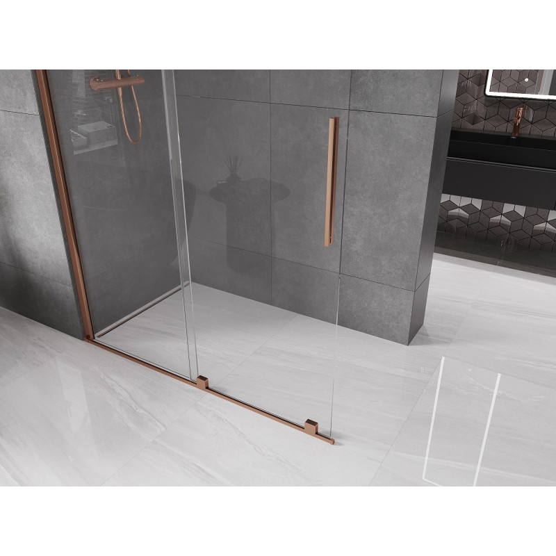 Mexen Velar posuvná sprchová stena Walk-in 150 x 200 cm, transparentná 8 mm, ružové zlato - 871-150-000-03-60