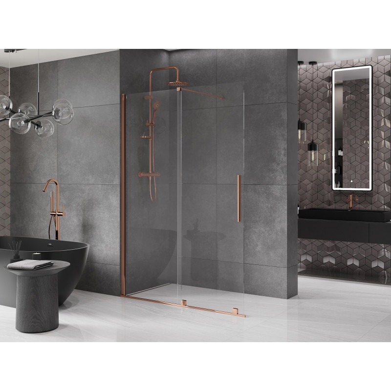 Mexen Velar posuvná sprchová stena Walk-in 160 x 200 cm, priehľadná 8 mm, ružové zlato - 871-160-000-03-60