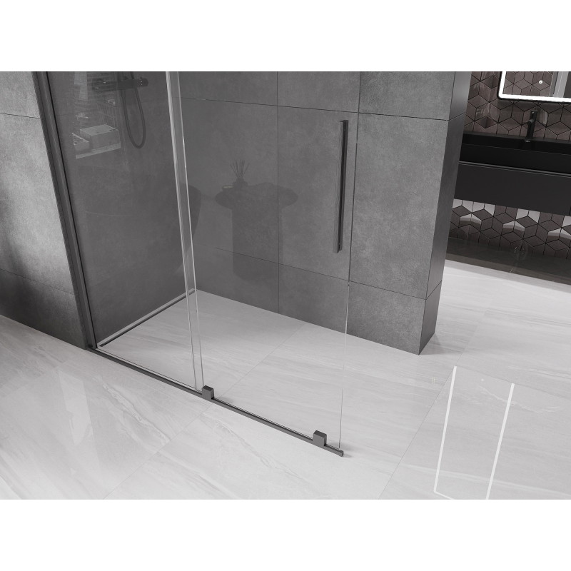 Mexen Velar rozťahovacia sprchová stena Walk-in 150 x 200 cm, transparentná 8 mm, brúsená pištoľová sivá