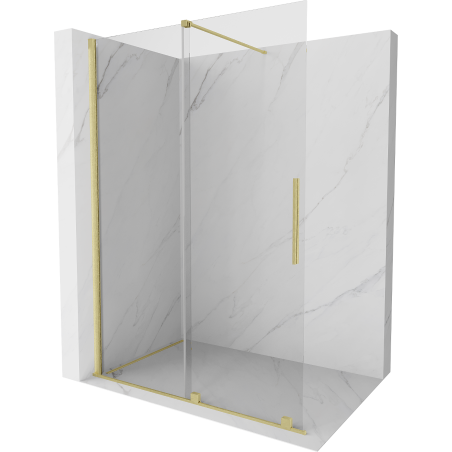 Mexen Velar posuvná sprchová stena Walk-in 130 x 200 cm, priehľadná 8 mm, zlatá kartáčovaná - 871-130-000-03-55