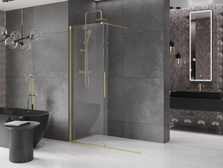 Mexen Velar posuvná sprchová stena Walk-in 140 x 200 cm, transparentná 8 mm, zlatá kartáčovaná - 871-140-000-03-55