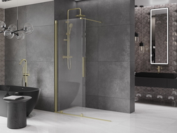 Mexen Velar sprchová stena rozťahovacia Walk-in 140 x 200 cm, transparentná 8 mm, zlatá brúsená - 871-140-000-03-55