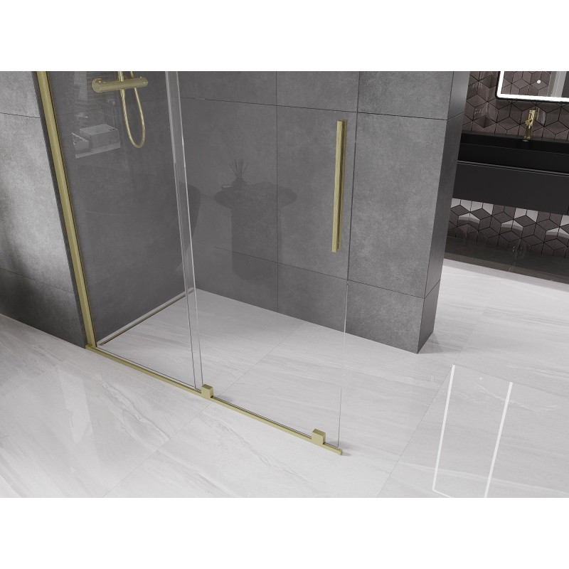 Mexen Velar posuvná sprchová priečka Walk-in 150 x 200 cm, priehľadná 8 mm, zlatá kartáčovaná - 871-150-000-03-55