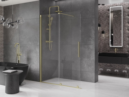 Mexen Velar posuvná sprchová priečka Walk-in 150 x 200 cm, priehľadná 8 mm, zlatá kartáčovaná - 871-150-000-03-55
