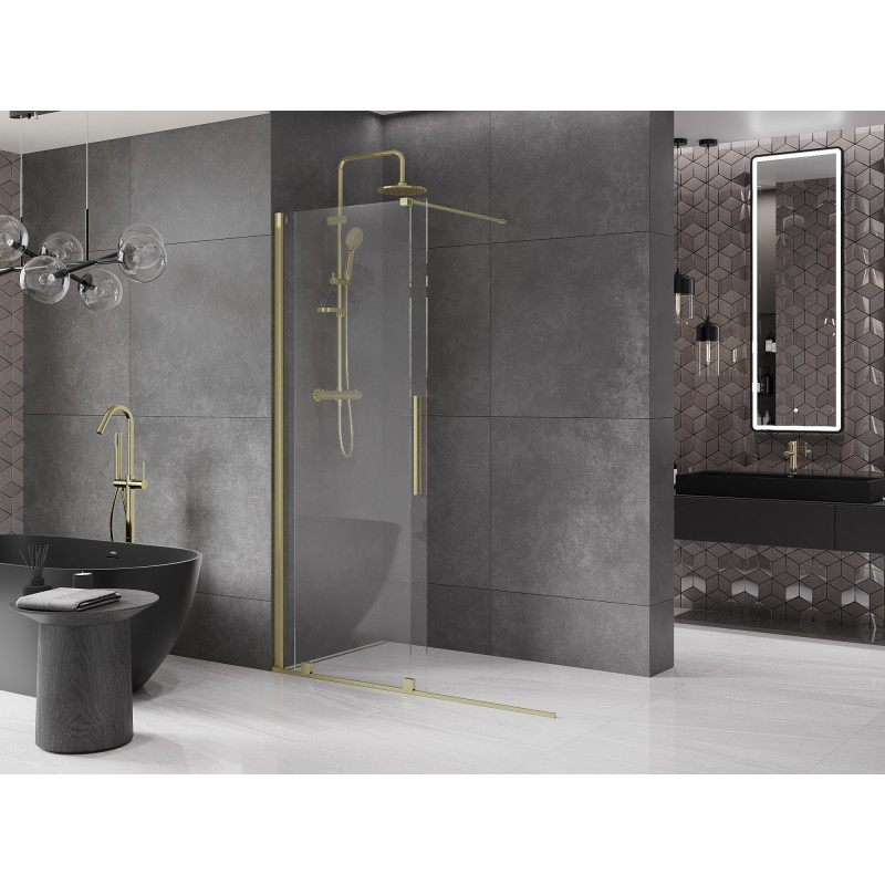 Mexen Velar posuvná sprchová stena Walk-in 150 x 200 cm, transparentná 8 mm, zlatá kefovaná - 871-150-000-03-55
