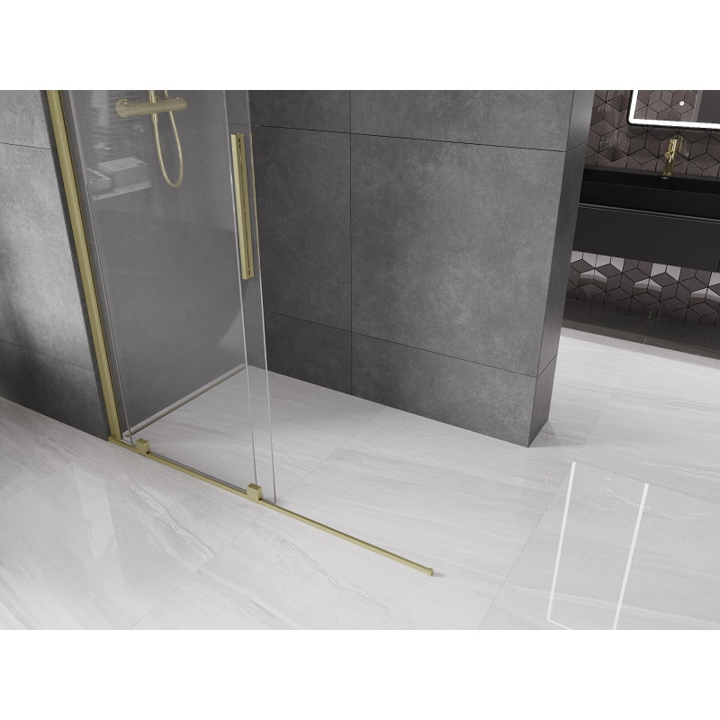 Mexen Velar Posuvná sprchová stena Walk-in 160 x 200 cm, priehľadná 8 mm, zlatá kefovaná - 871-160-000-03-55