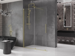 Mexen Velar posuvná sprchová stena Walk-in 160 x 200 cm, transparentná 8 mm, zlatá kefovaná - 871-160-000-03-55