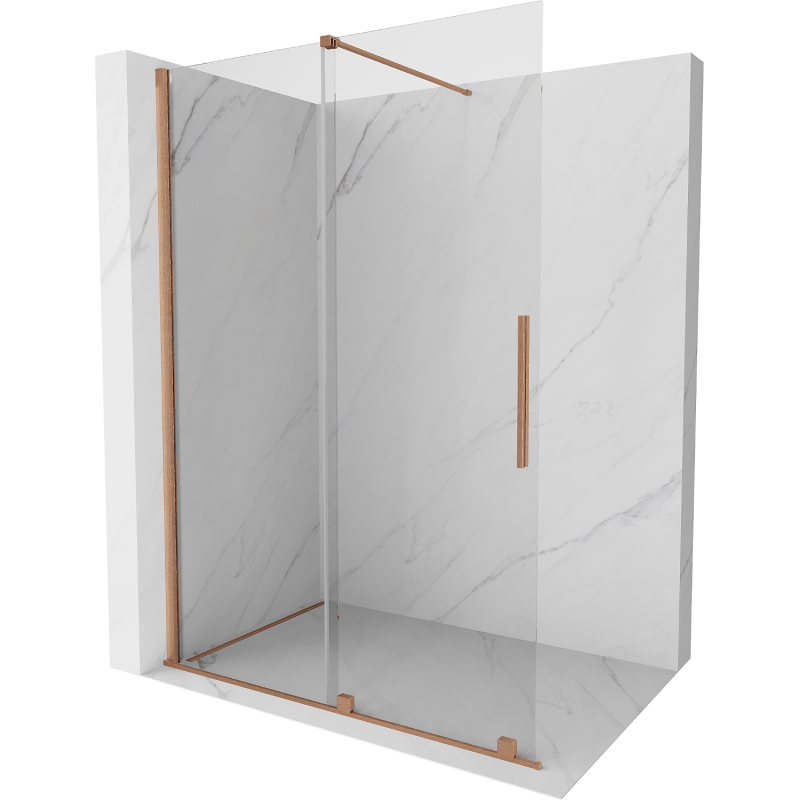 Mexen Velar zásuvná sprchová stena Walk-in 140 x 200 cm, transparentná 8 mm, kartáčovaná meď - 871-140-000-03-65