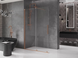 Mexen Velar posuvná sprchová stena Walk-in 140 x 200 cm, transparentná 8 mm, brúsená meď - 871-140-000-03-65