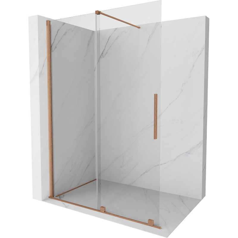 Mexen Velar posuvná sprchová stena Walk-in 150 x 200 cm, transparentná 8 mm, brúsená meď - 871-150-000-03-65
