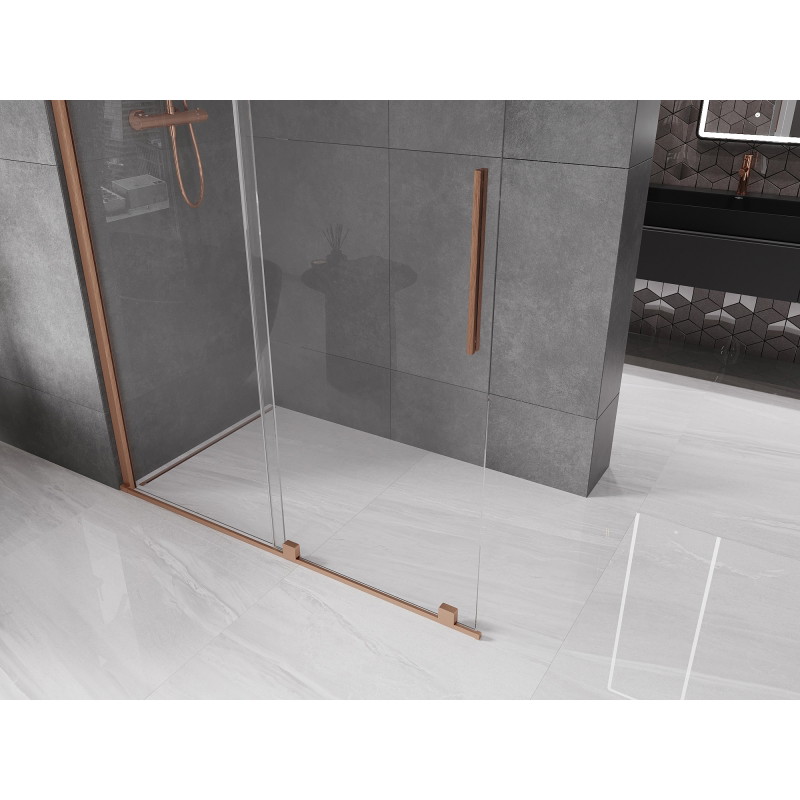 Mexen Velar posuvná sprchová stena Walk-in 150 x 200 cm, transparentná 8 mm, brúsená meď - 871-150-000-03-65