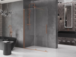 Mexen Velar posuvná sprchová stena Walk-in 160 x 200 cm, priehľadná 8 mm, brúsená meď - 871-160-000-03-65